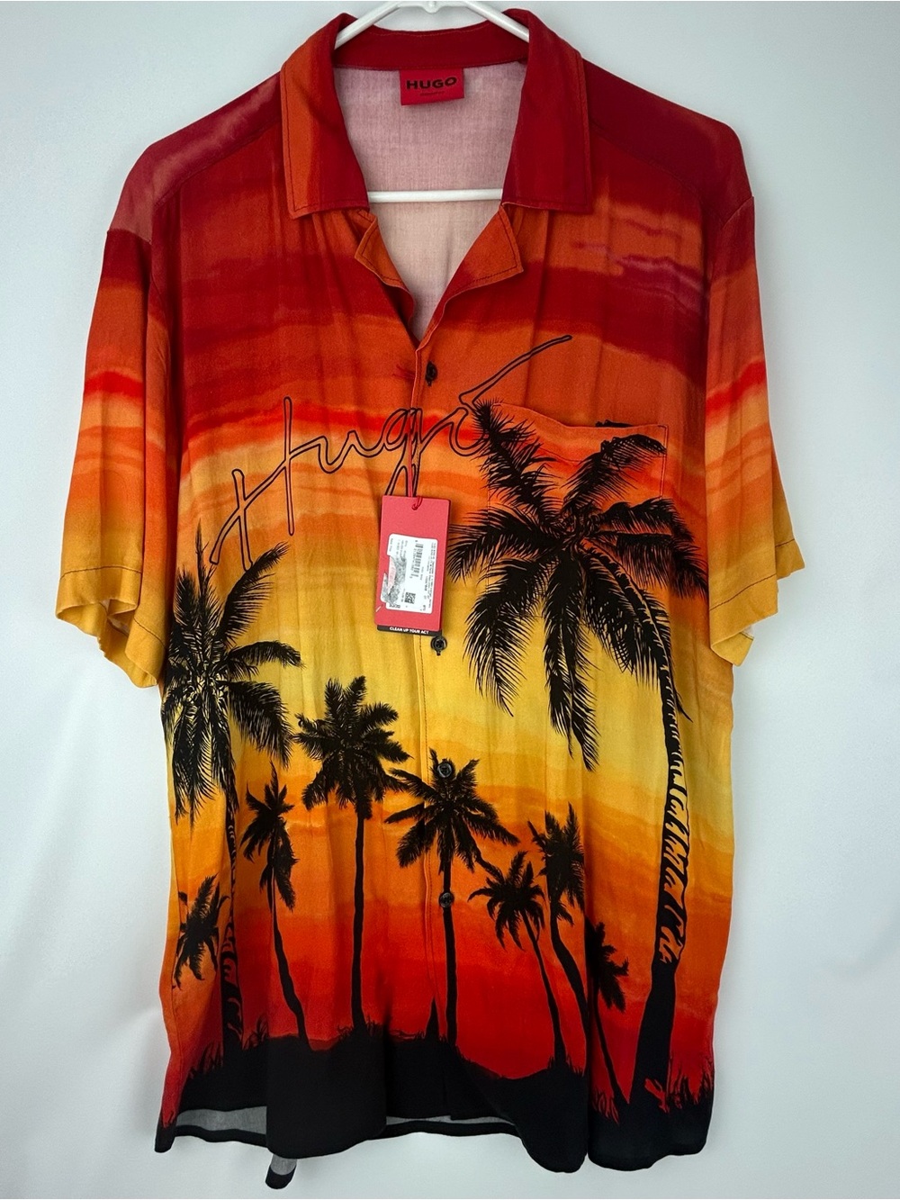 Hugo Boss Red Orange Yellow Gradient Palm Short-Sleeve Button-Down